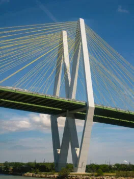 Aerial photography view of Fred Hartman milky waters after Hurricane Harvey flood the city.